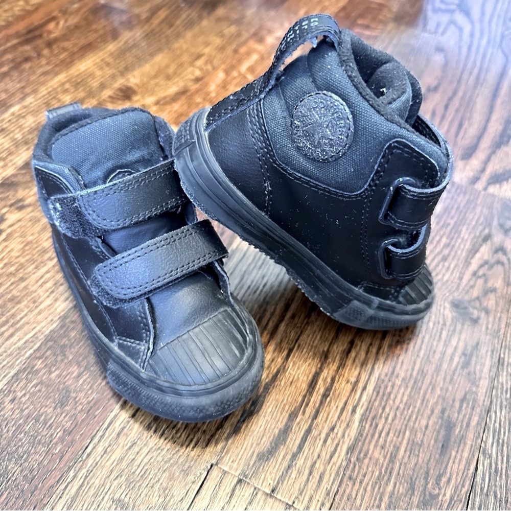 Converse Toddler 7 Black High-Top Leather Boots with Velcro Straps
